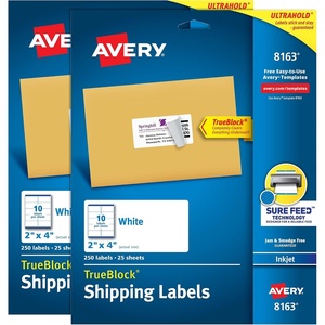 image:imageAvery Printable Shipping Labels with Sure Feed 2 x 4 Customizable Stickers White 500 Blank Mailing Labels Total Great for Mailing Shipping and More 2Pack of 8163Solid