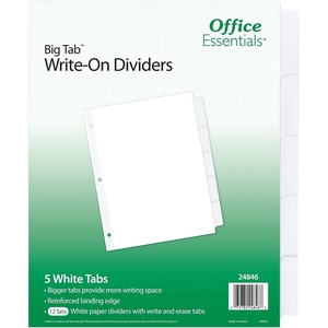 image:imageOffice Essentials Big Tab WriteOn Dividers 812 x 11 5Tab White 12 Pack 2484612 Pack
